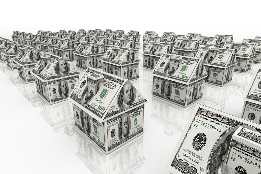 Houses made out of american money. US money houses.